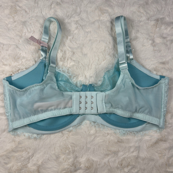 Victoria’s Secret Dream Angels Balconette Lace Mesh Bra 36DD Aqua Blue Sheer NWT - Picture 2 of 7
